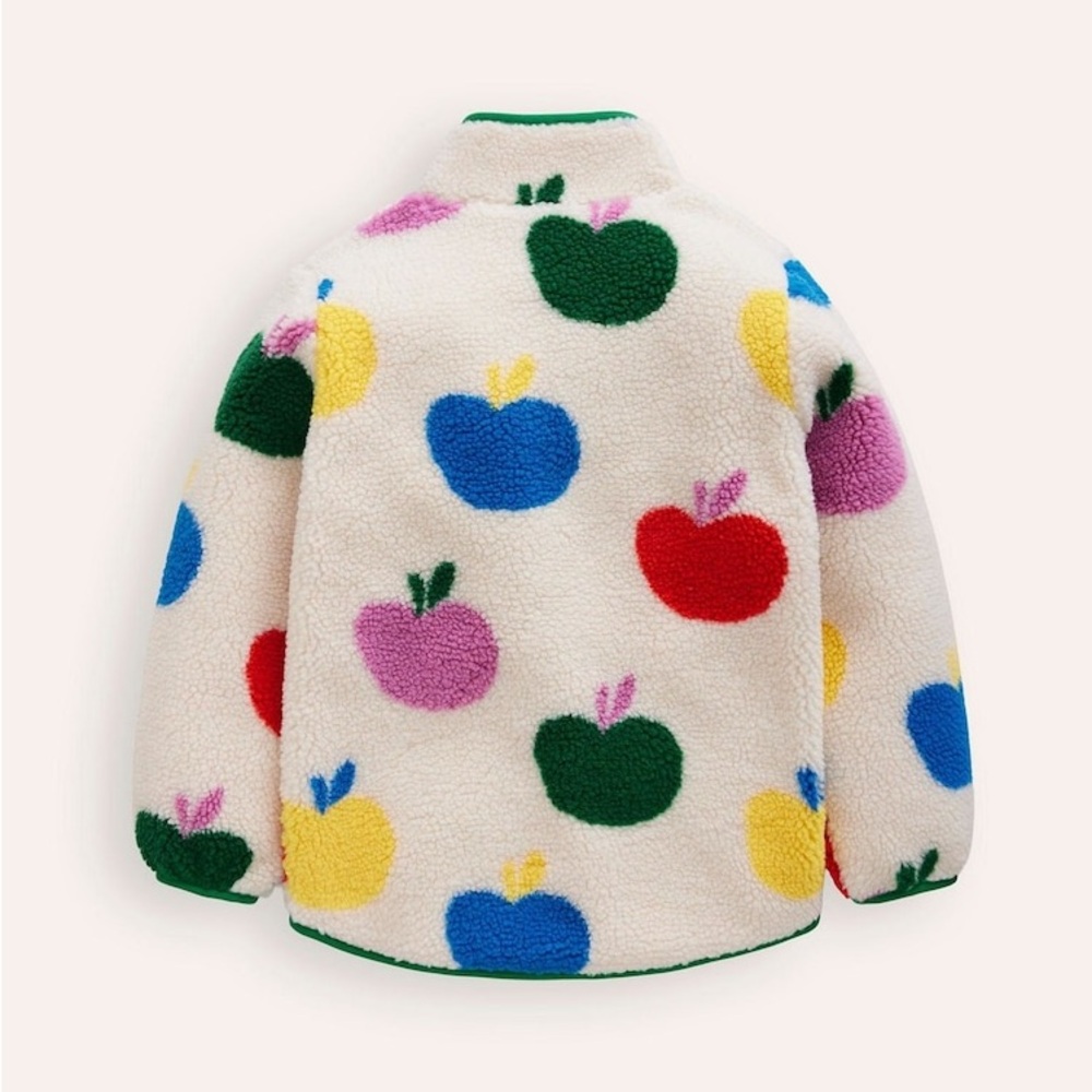 Mini Boden Apple Print Eden Borg zip Through Fleece Jacket - Picture 2 of 9